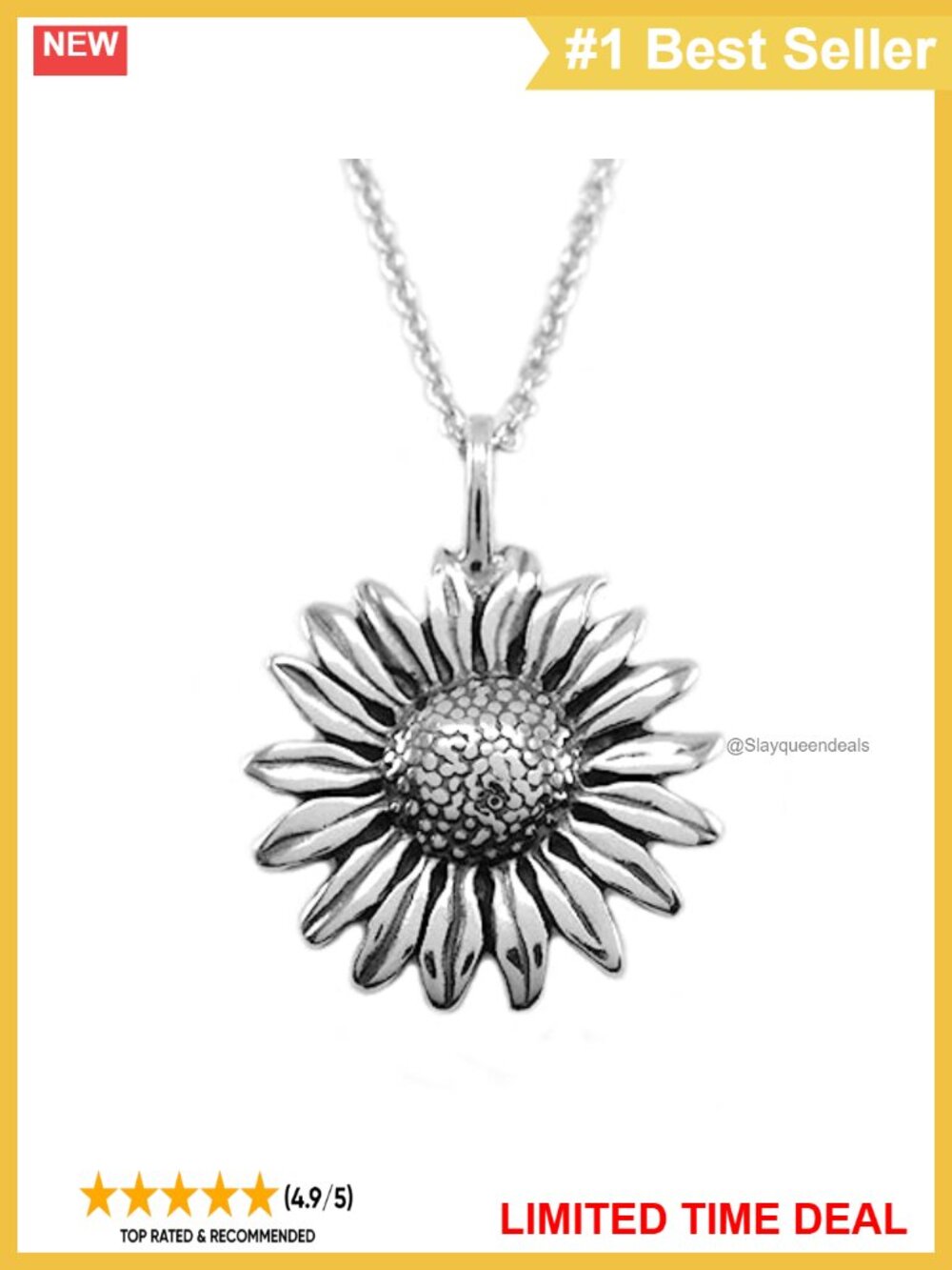 Sterling Silver Sunflower Pendant Necklace 18" Oxidized Finish